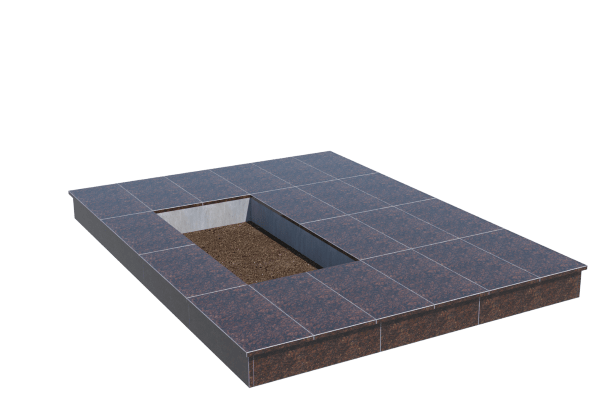 Площадки на могилу в Курске | Площадка с вертикальной (15 см) облицовкой Дымовским гранитом (под цветник)