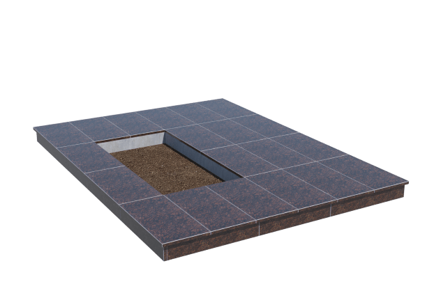 Площадки на могилу в Курске | Площадка с вертикальной (10 см) облицовкой Дымовским гранитом (под цветник)