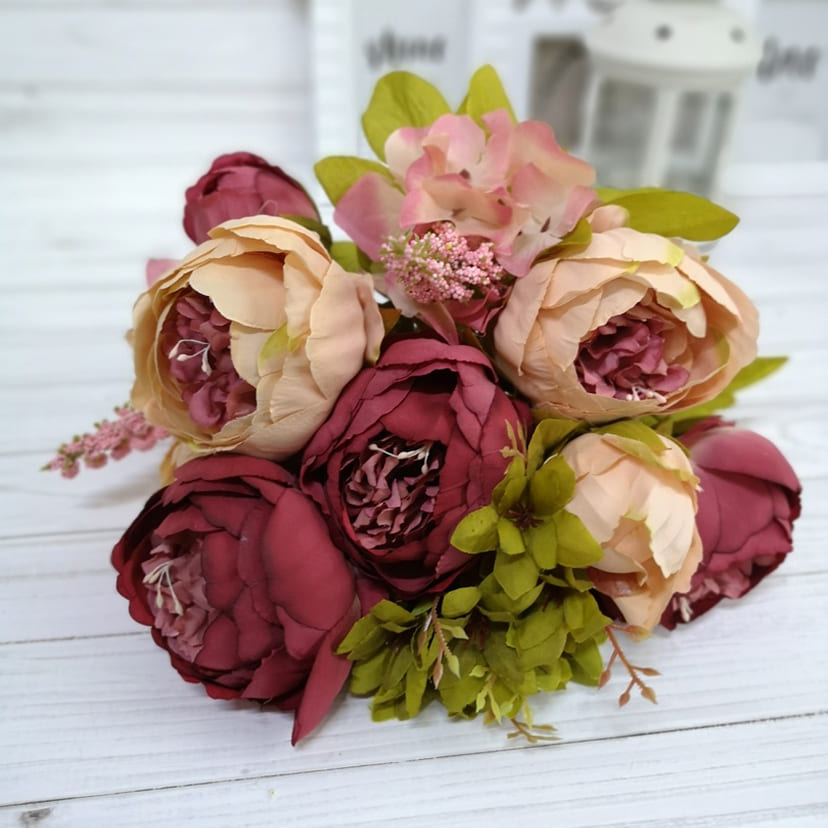 Искусственные цветы в Курске | Цветы искусственные «Пионы», персиково-малиновые, букет