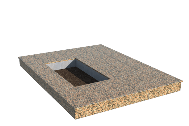 Площадки на могилу в Курске | Площадка с вертикальной (15 см) облицовкой Южно-султаевским гранитом (под цветник)