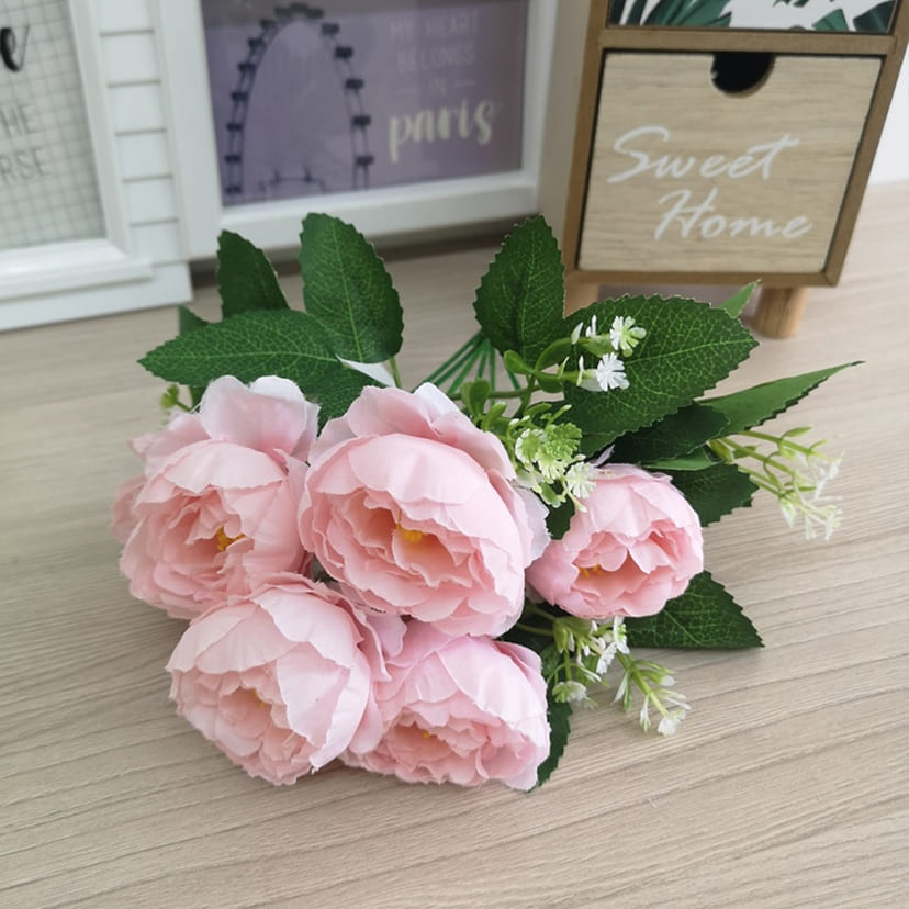 Искусственные цветы в Курске | Цветы искусственные «Минипиончики с гипсофилой», нежно-розовые, букет