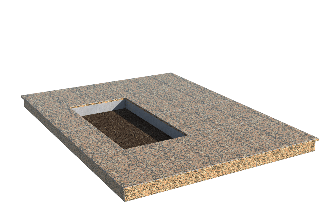 Площадки на могилу в Курске | Площадка с вертикальной (10 см) облицовкой Южно-Султаевским гранитом (под цветник)