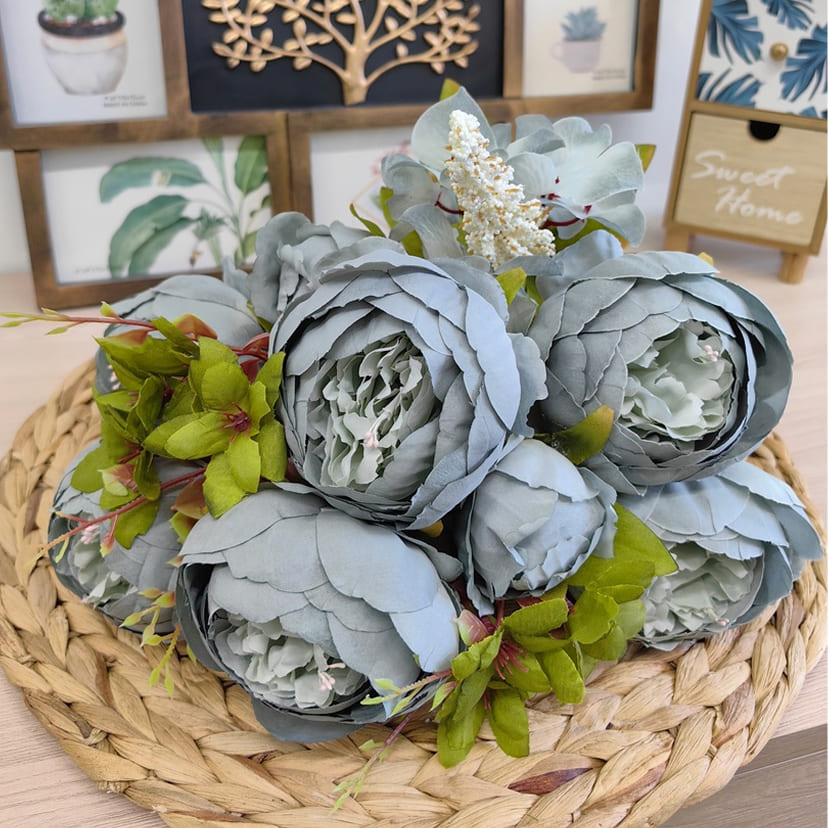 Искусственные цветы в Курске | Цветы искусственные «Пионы», серо-голубые, букет